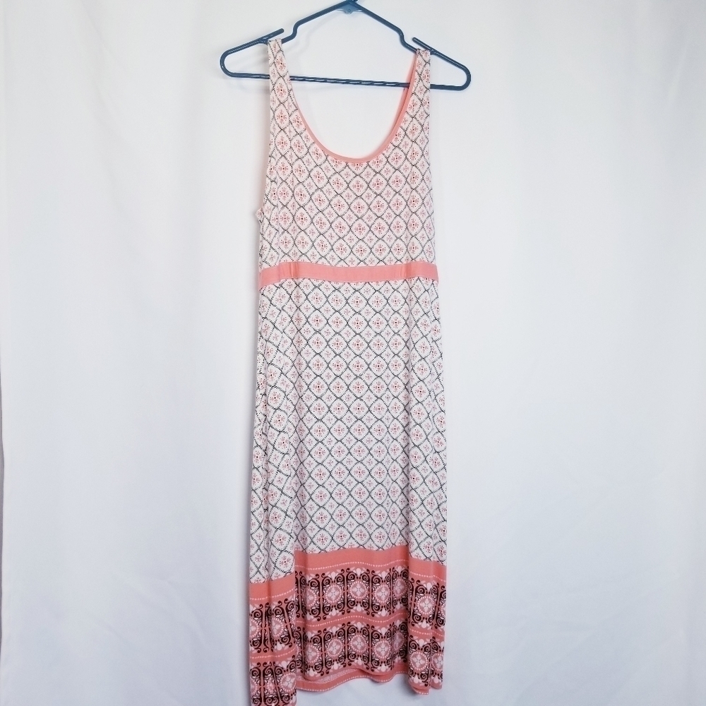 Cambridge dry goods tie back dress summer tank midi Pink white Size Large‎ EUC